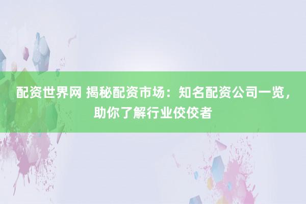 配资世界网 揭秘配资市场：知名配资公司一览，助你了解行业佼佼者
