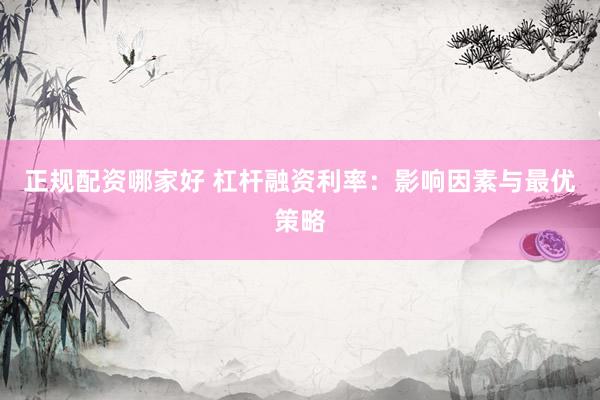 正规配资哪家好 杠杆融资利率：影响因素与最优策略