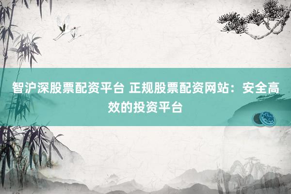 智沪深股票配资平台 正规股票配资网站：安全高效的投资平台