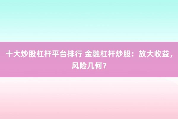 十大炒股杠杆平台排行 金融杠杆炒股：放大收益，风险几何？
