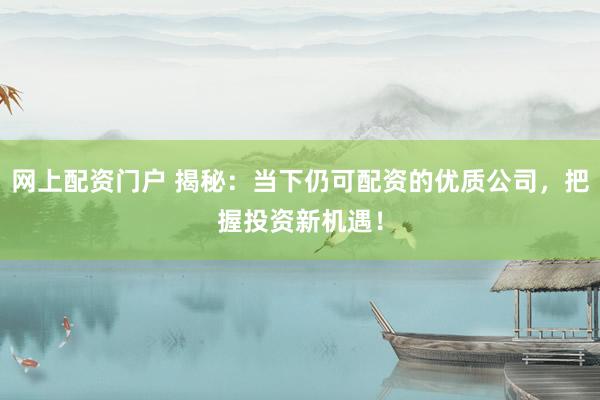网上配资门户 揭秘：当下仍可配资的优质公司，把握投资新机遇！