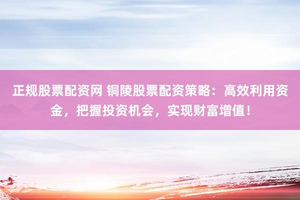 正规股票配资网 铜陵股票配资策略：高效利用资金，把握投资机会，实现财富增值！
