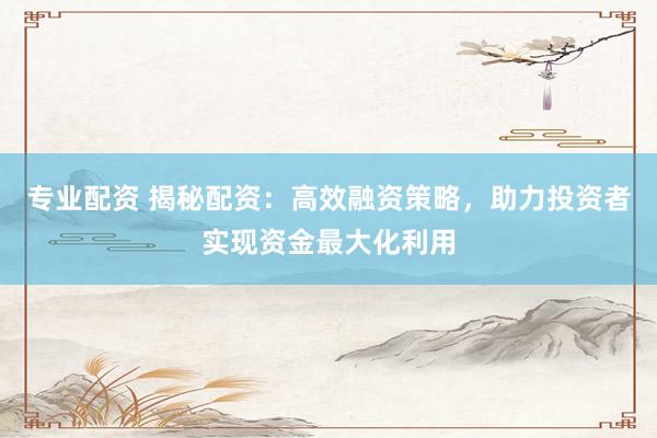 专业配资 揭秘配资：高效融资策略，助力投资者实现资金最大化利用