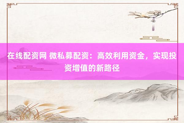 在线配资网 微私募配资：高效利用资金，实现投资增值的新路径