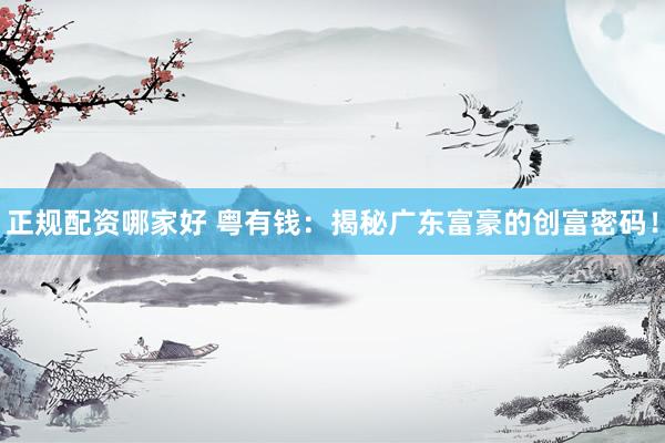 正规配资哪家好 粤有钱：揭秘广东富豪的创富密码！